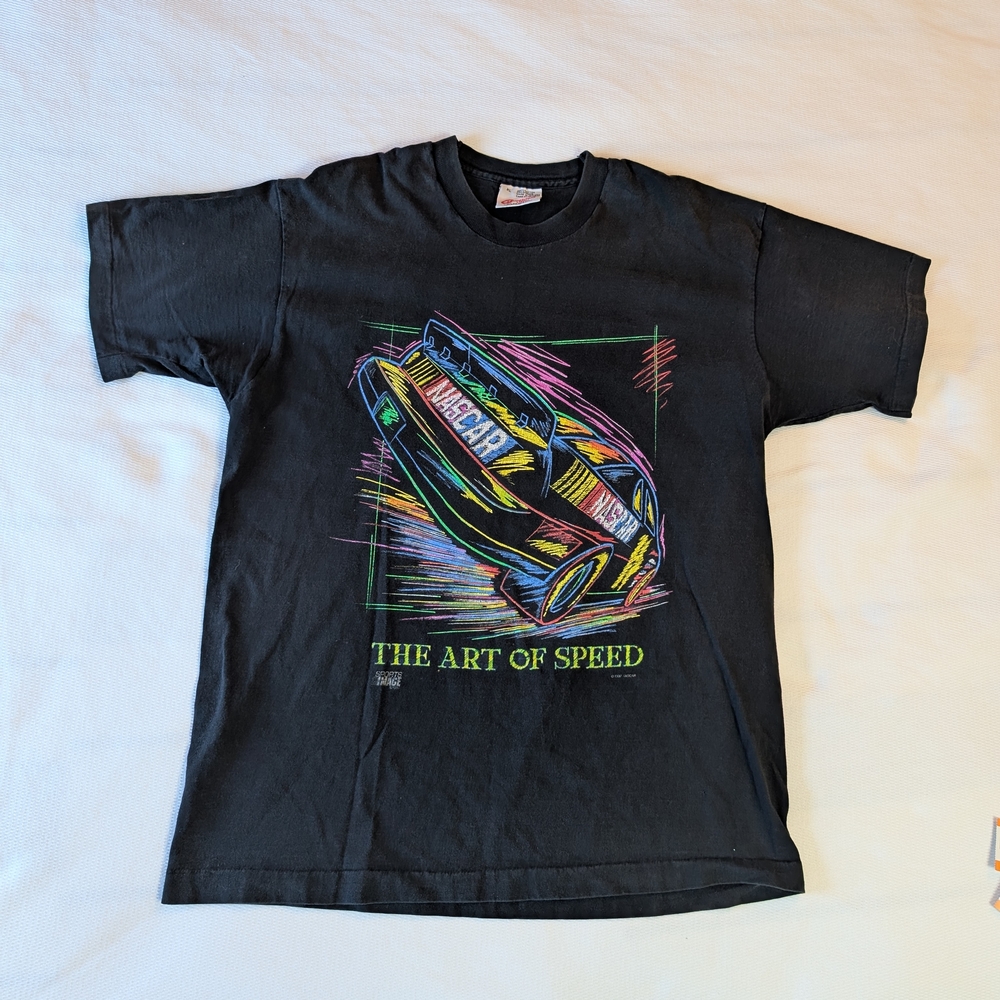 Vintage 1997 NASCAR The Art of Speed T Shirt Black Graphic Racing Tee